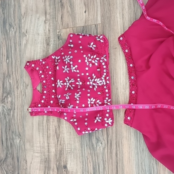 Two piece formal prom bejeweled rhinestone red dress - Picture 11 of 13